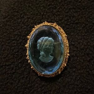 Vintage brooch by Robert etched portrait
